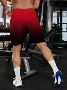 Manfinity Sport Corelite 男友风格男士渐变色抽绳腰运动短裤健身短裤慢跑短裤 - 紅色 - 查看 2