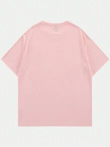 ROMWE MEN Street Life 男士字母和圖形圖案 T 卹 - 粉色 - 查看 2