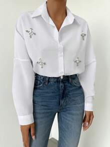 Chemise Perlé À Détail Étoile Épaule tombante