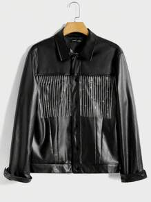 GENTILAND Men Fringe Trim PU Leather Jacket - Black - View 5