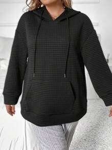 SHEIN LUNE Plus Size Drop Shoulder Split Back Sweatshirt Pullover Fall Sweatshirt - Black - View 4