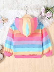 SHEIN Young Girl Unicorn Print Kangaroo Pocket Sweatshirt - Multicolor - View 2