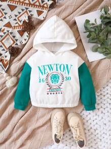 SHEIN Young Girl Letter Graphic Colorblock Hooded Sweatshirt - Multicolor - View 1