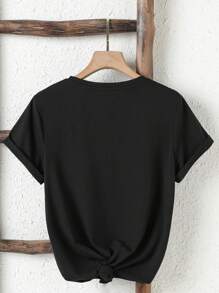 INAWLY Plus 骷髅手印 T 恤 图案 T 恤 女式上衣 - 黑色 - 查看 2