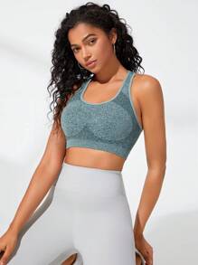 Medium Support Seamless Racer Back Sports Bra - Green - View 4