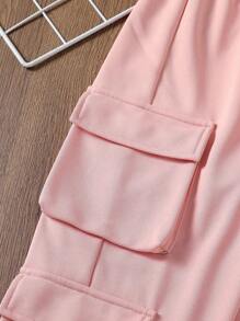 SHEIN Chica preadolescente Pantalones deportivos con bolsillo lateral con solapa - Rosa - Ver 5