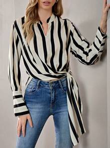 Aveloria Striped Print Knot Side Blouse