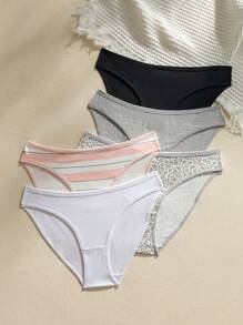 5pack Leopard Print Contrast Binding Brief - Multicolor - View 5