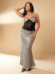 SHEIN SXY Plus Lace Panel Bustier Tube Top - Black - View 4