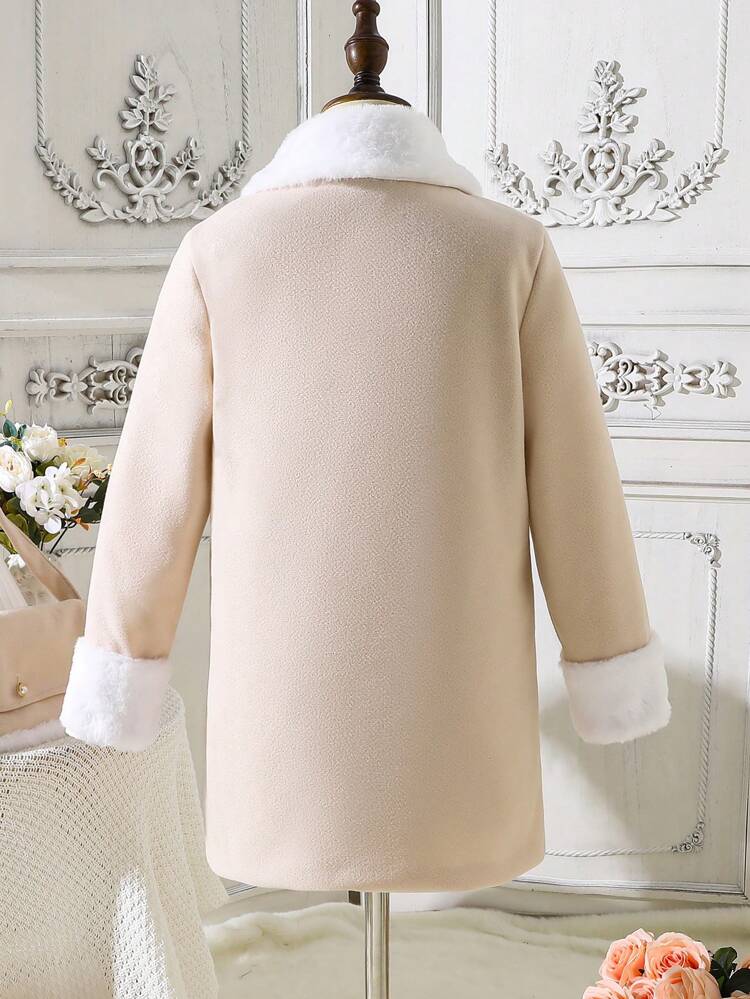 Tween Girl 1pc Borg Collar Button Front Overcoat