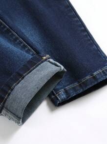 Manfinity LEGND Men Ripped Frayed Cat Scratch Skinny Jeans Slim Fit Long Washed Jean Cargo Plain Dark Blue Work Basic Husband - Medium Wash - View 6