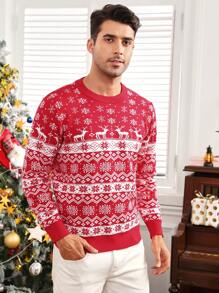 Manfinity VCAY Homme Pull Motif Noël - Rouge et Blanc - Voir 6