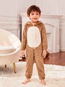 Young Boy  Family Matching  3D Ear Colorblock Teddy Romper - Khaki - View 8