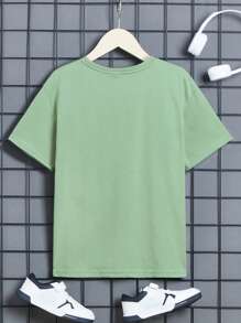 Tween Boys' Dog & Letter Print T-Shirt, Simple Casual Style, Suitable For Daily Wear In Summer - Mint Green - View 2