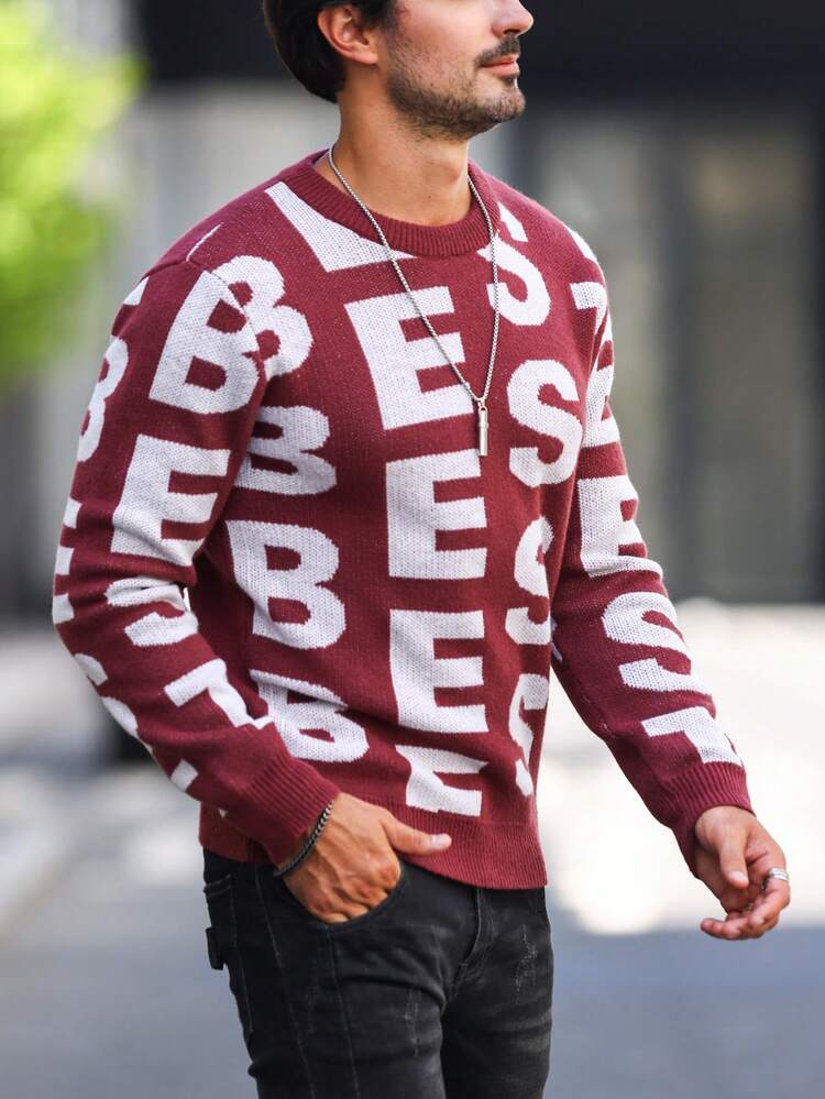Men Letter Pattern Sweater