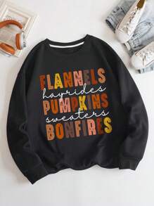 INAWLY Talla grande Sudadera con estampado de slogan con forro térmico