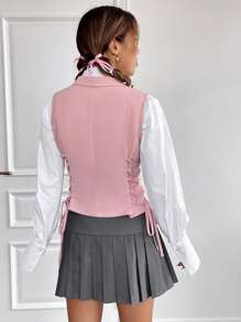 SHEIN EZwear 1pc Lace Up Side Single Button Vest Blazer - Pink - View 2