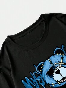 ROMWE MEN Street Life 男士卡通和字母圖案T恤和短褲 - 彩色 - 查看 3