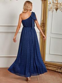 SHEIN Belle One Shoulder Split Thigh Bridesmaid Dress - Navy Blue - View 2