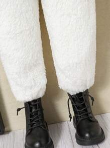 SHEIN 女小童前紐扣加絨內裏連帽外套&連帽衫和褲子 - 軍綠色 - 查看 7