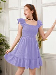 SHEIN Chica adolescente Vestido con fruncido ribete con fruncido
