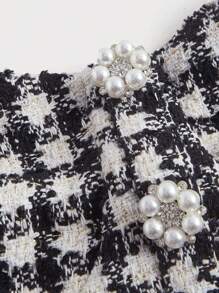 SHEIN MOD 格紋印花前紐扣抹胸上衣 - 黑色 - 查看 3