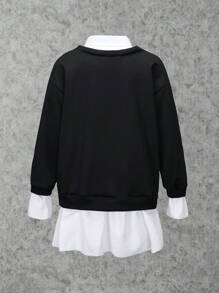 Teen Girls Drop Shoulder 2 In 1 Sweatshirt - Black and White - View 2