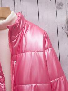 SHEIN Tween Girl 1pc Dual Pocket Padded Coat - Hot Pink - View 4