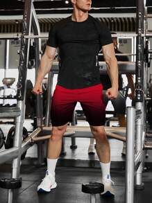 Manfinity Sport Corelite 男友风格男士渐变色抽绳腰运动短裤健身短裤慢跑短裤 - 紅色 - 查看 3