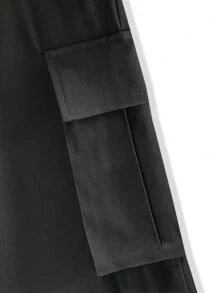 ROMWE MEN Spring Casual Graphic Men Flap Pocket Side Drawstring Waist Cargo Baggy Pants, School, For Fall - Black - View 6