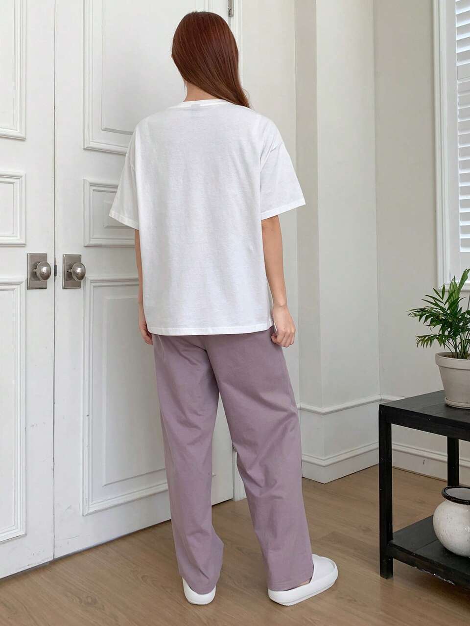 Floral Print Drop Shoulder Tee & Pants Lounge Set Pajama