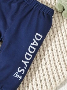Bebé niño Body con estampado de letra con pantalones deportivos & Sombrero - Azul - Ver 7