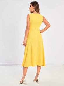 SHEIN Clasi Solid A-line Dress - Yellow - View 2