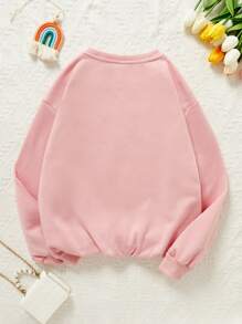 SHEIN Leap Crew Teen Girls' Pink Casual Cartoon Pattern Crew Neck Sweatshirt - Baby Pink - View 2