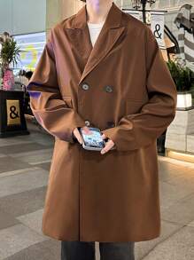 Claim Dot Loose Men's Double Breasted Trench Coat With Flap Detail - Coffee Brown - View 6