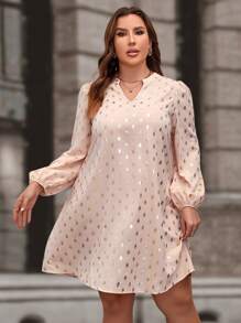 SHEIN Clasi Plus Gold Dot Print Lantern Sleeve Dress - Pink - View 5