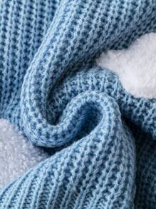 Calvaya Plus Cloud Pattern Ribbed Knit Sweater - Blue - View 5