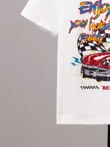SHEIN Young Boy Car & Letter Graphic Tee - White - View 5