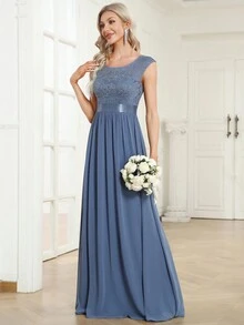 EVERPRETTY Đầm Dây kéo màu trơn Hấp dẫn - Màu xanh bụi bặm - Xem 5