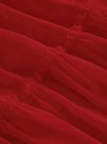 SHEIN MOD Solid Frill Trim Ruffle Hem Skirt - Red - View 3