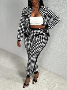 Slaydiva Houndstooth Print Jacket & Pants