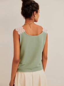 EURMUSE Contrast Lace Tank Top - Mint Green - View 2