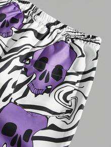 ROMWE MEN Goth Guys Skull & Letter Graphic Drawstring Waist Pants - Multicolor - View 5