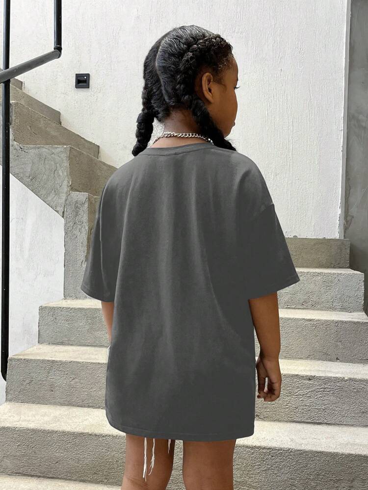 Tween Girl Smiling Print Drop Shoulder Tee