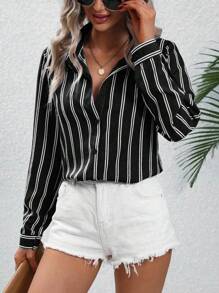 EMERY ROSE In sọc Nút phía trước Áo sơ mi - màu đen - Xem 6