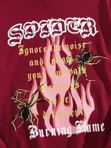 ROMWE MEN Street Life Guys Fire & Slogan Graphic Drawstring Hoodie - Burgundy - View 3