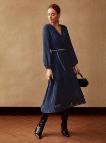 MOTF PREMIUM GLITTER CHAIN BELT DRESS - Royal Blue - View 5