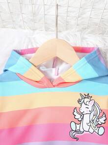 SHEIN Young Girl Unicorn Print Kangaroo Pocket Sweatshirt - Multicolor - View 3