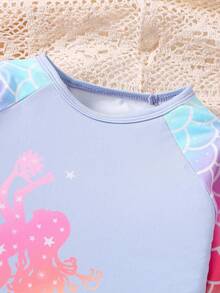 SHEIN Cô Gái Trẻ Nàng tiên cá in Tay Raglan Váy áo thun - Nhiều màu - Xem 4