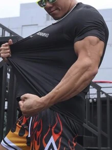 Manfinity Sport Corelite Men Letter Graphic Sports Tee Workout Tops - Black - View 4